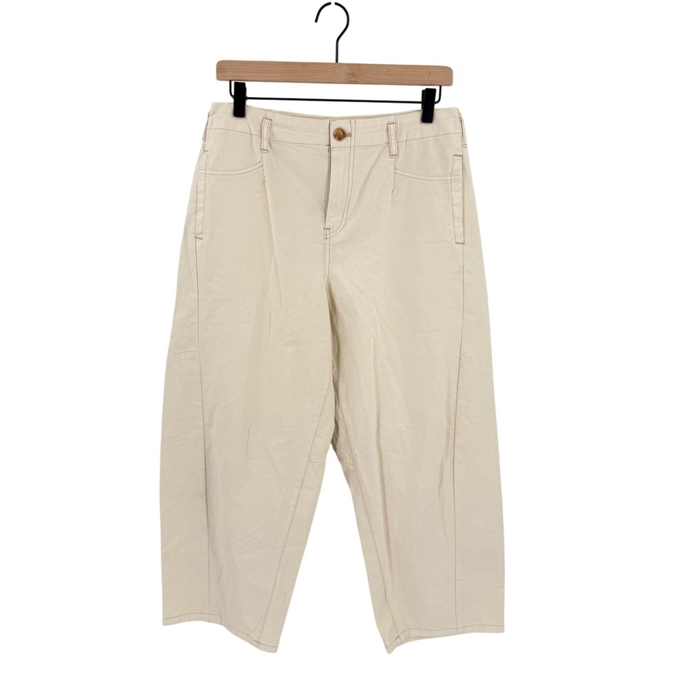 Blu Pepper Barrel Leg Crop Pants Cream Large High Rise Casual Boho Neutral
